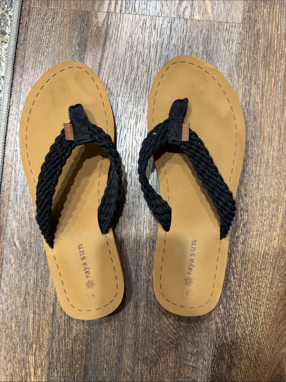 raya sun Black Braided-strap Sandals with Tan Footbed